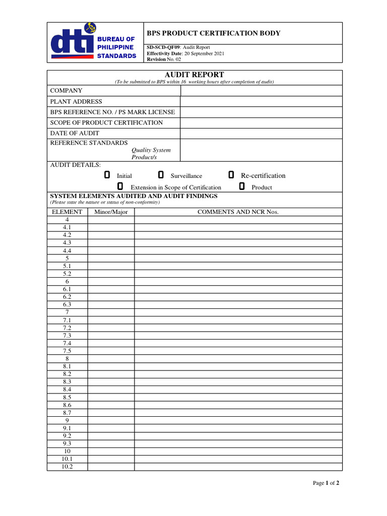SD-SCD-QF09 Audit Report Rev.2 | PDF | Audit