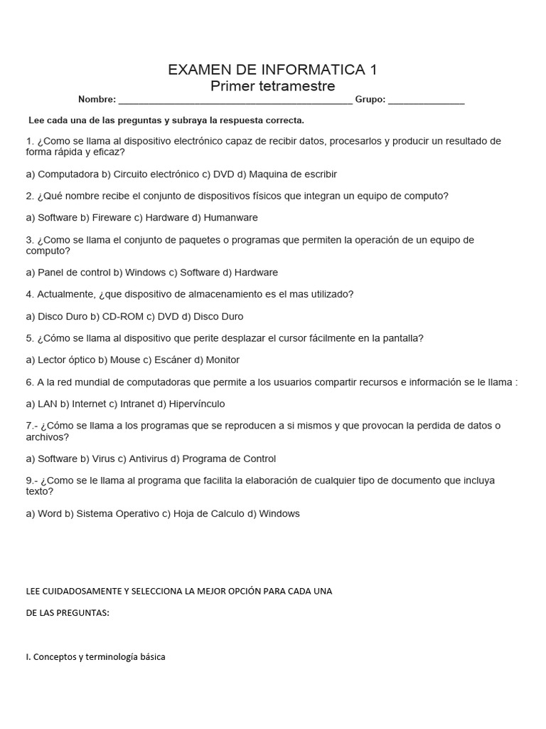Examen de Informática 1: Primer Tetramestre | PDF | Hardware de la ...