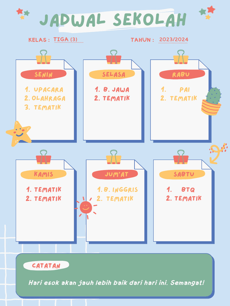 Jadwal Pelajaran Kelas 3 2023-2024 | PDF