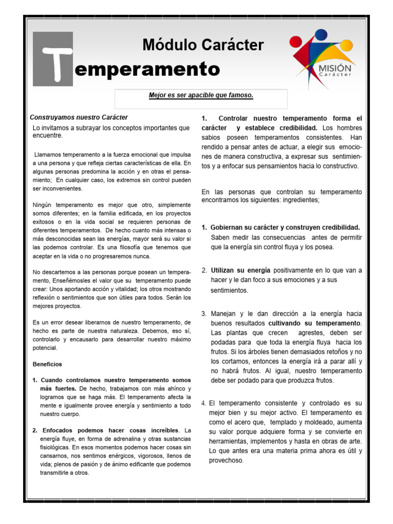 Control del Temperamento y Carácter | PDF | Las emociones | Temperamento