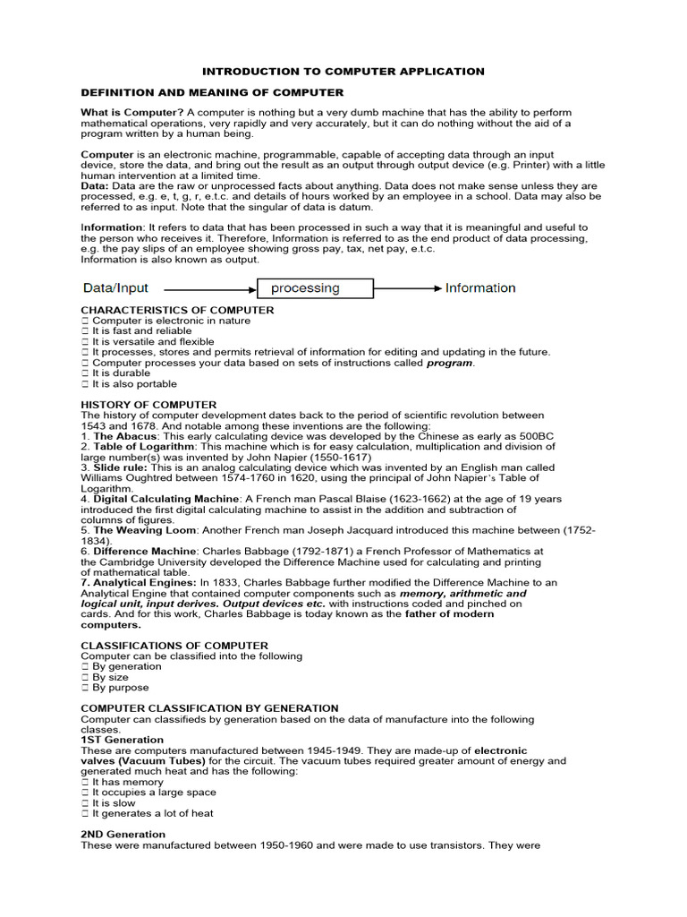 Introduction to computer application handouts pdf