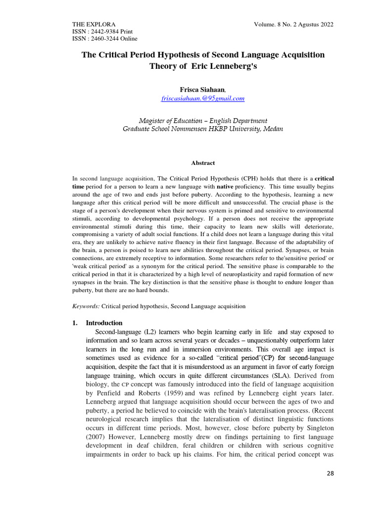 Lenneberg's Critical Period Hypothesis | PDF | Second Language ...