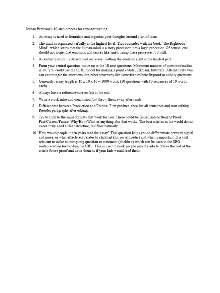 Jordan Peterson 10step process for stronger writing PDF Thought