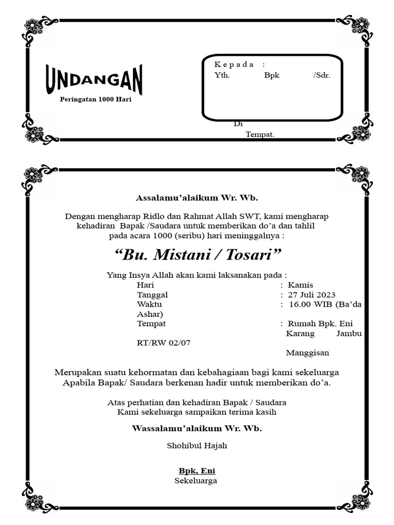 Undangan Tahlil 100 HarI | PDF