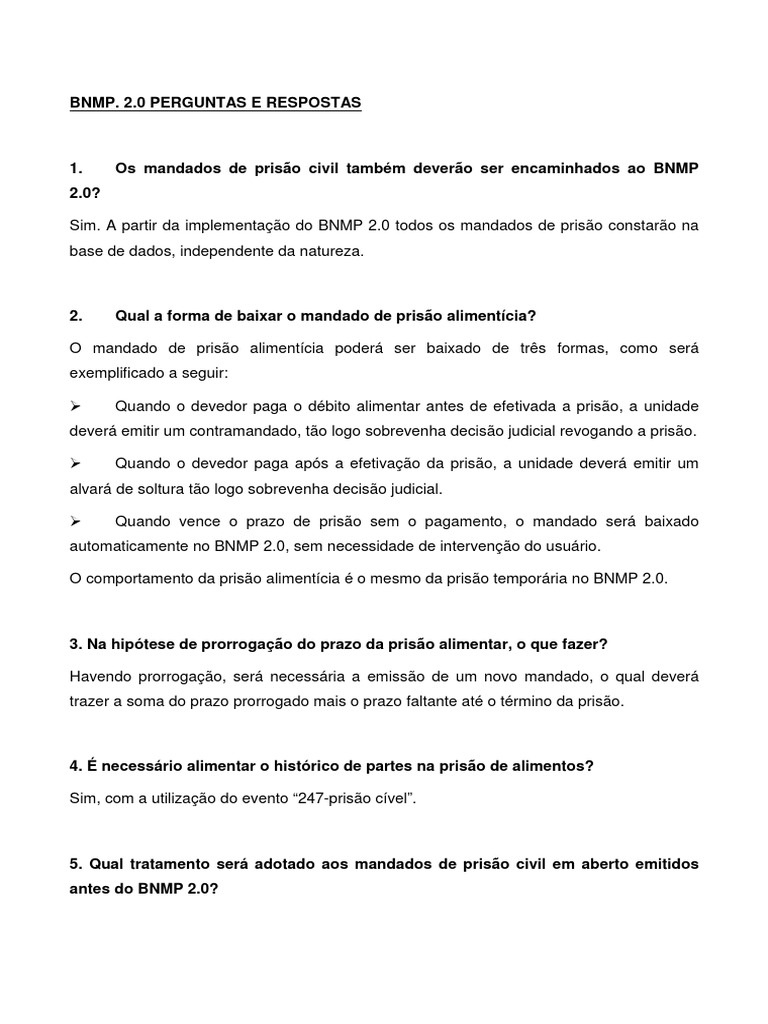 Perguntas Frequentes sobre BNMP 2.0 | PDF | Sentença (jurídico) | Crime ...