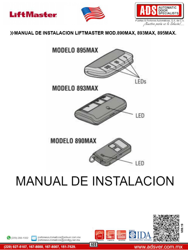 MANUAL DE INSTALACION LIFTMASTER MOD.890MAX, 893MAX, 895MAX (1) PDF