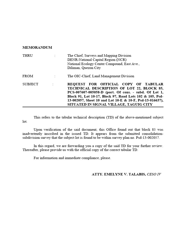 Request for Technical Lot Description | PDF