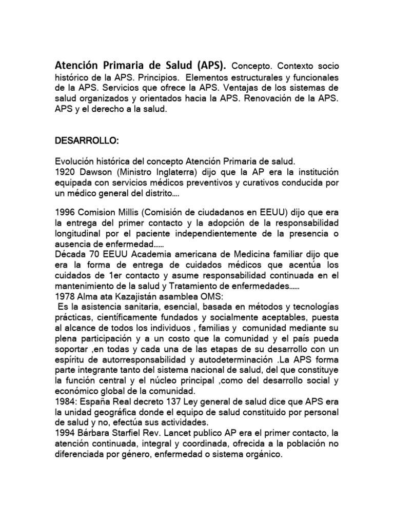 Evolución y Principios de la APS | PDF | Cuidado de la salud ...