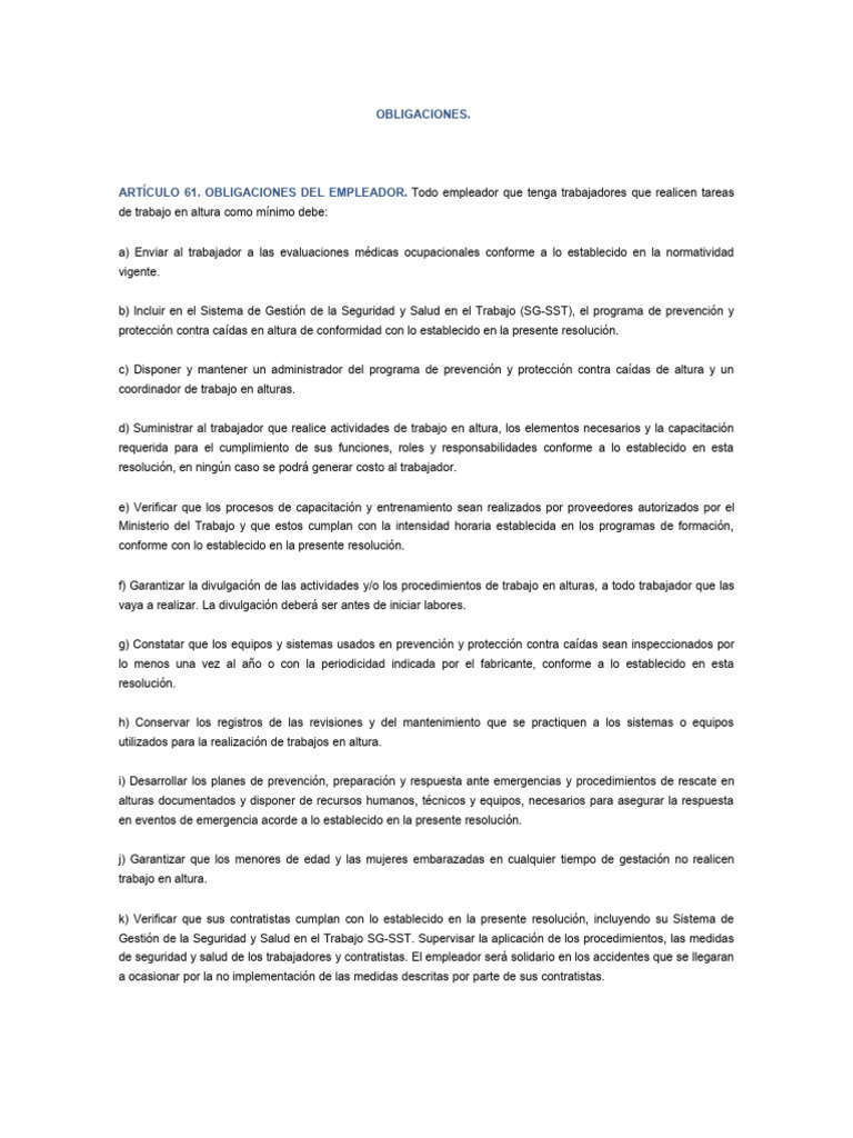 OBLIGACIONES | PDF | Derecho laboral | Seguridad y salud ocupacional