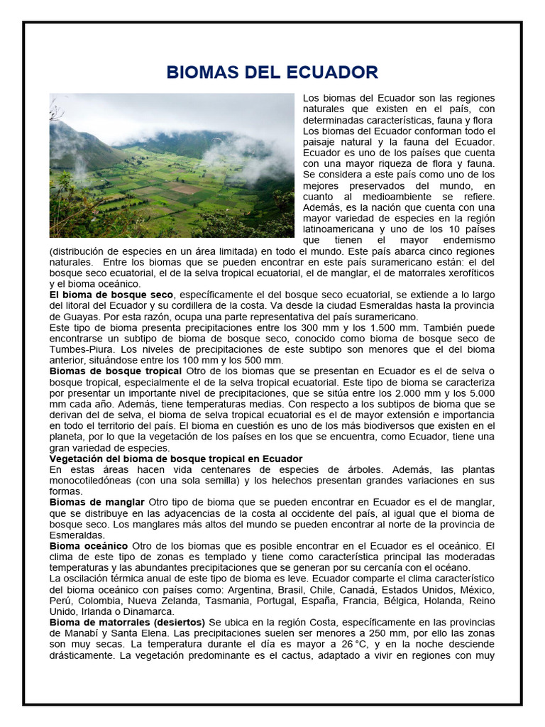 Biomas Del Ecuador | PDF | Selva | Clima oceánico