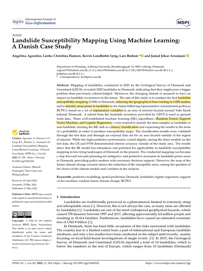 Landslide Susceptibility Mapping Using Machine Learning | PDF ...
