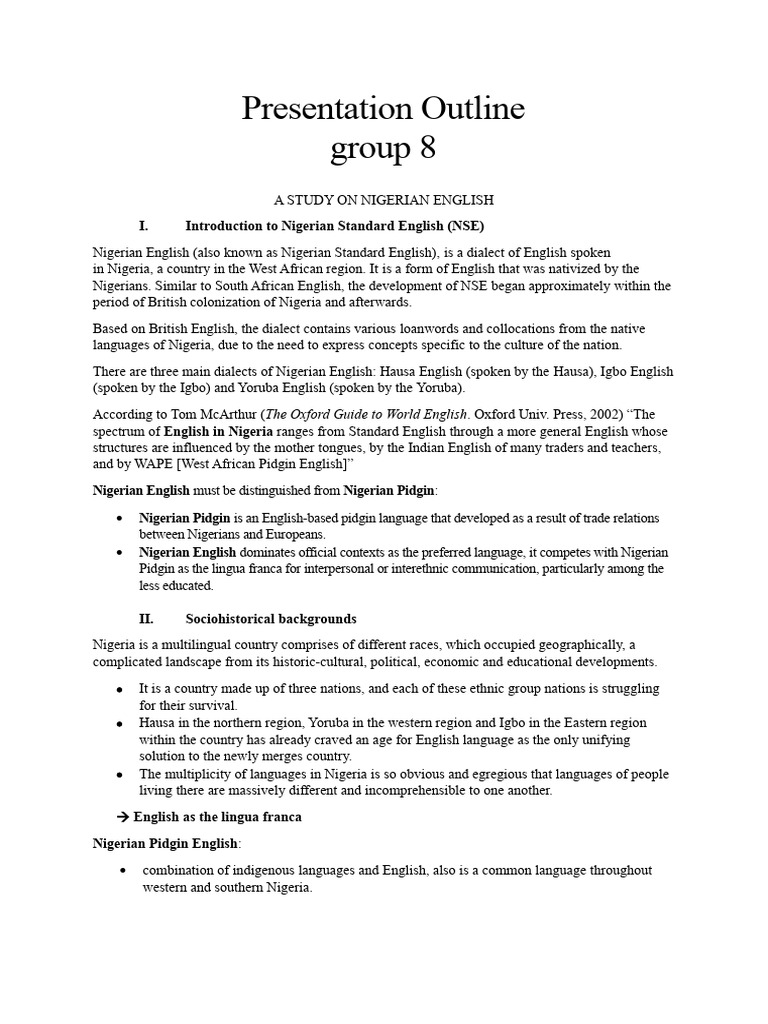 Presentation Outline Pdf English Language Nigeria