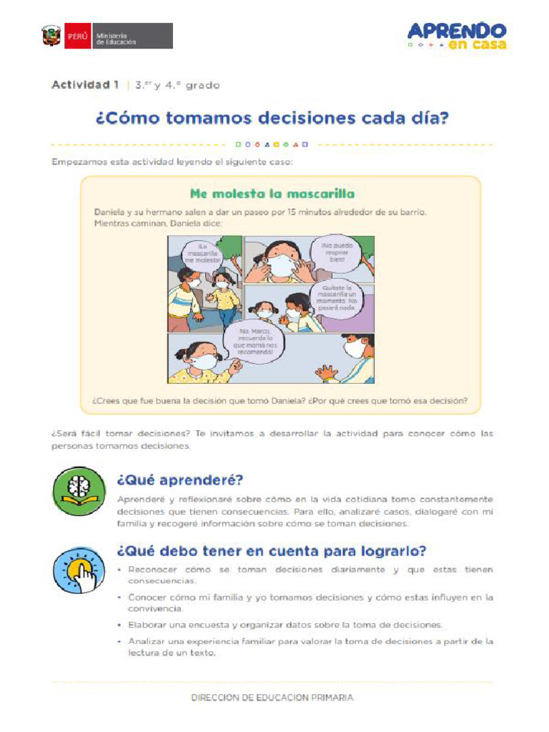 4to Grado - Como Tomamos Decisiones Cada Día | PDF