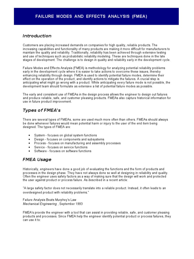 FMEA: Boosting Product Reliability | PDF | Reliability Engineering ...