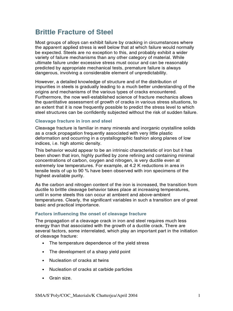 Brittle Fracture of Steel PDF Fracture Fracture Mechanics