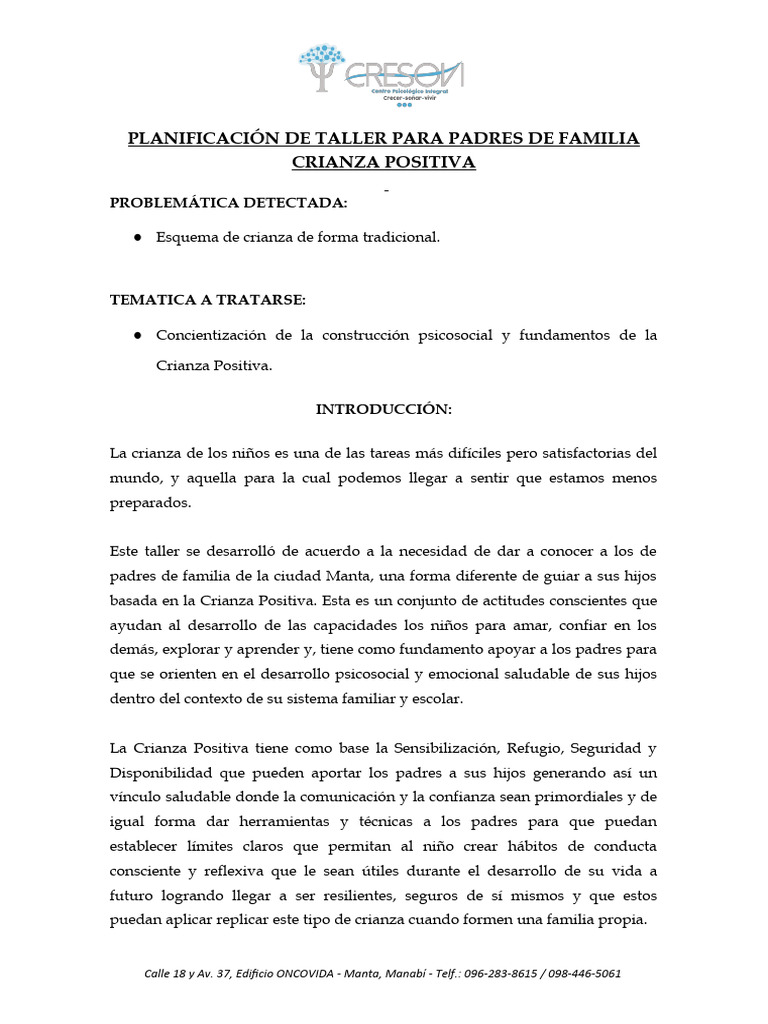Taller de Crianza Positiva para Padres | PDF | Sicología | Ciencias del ...