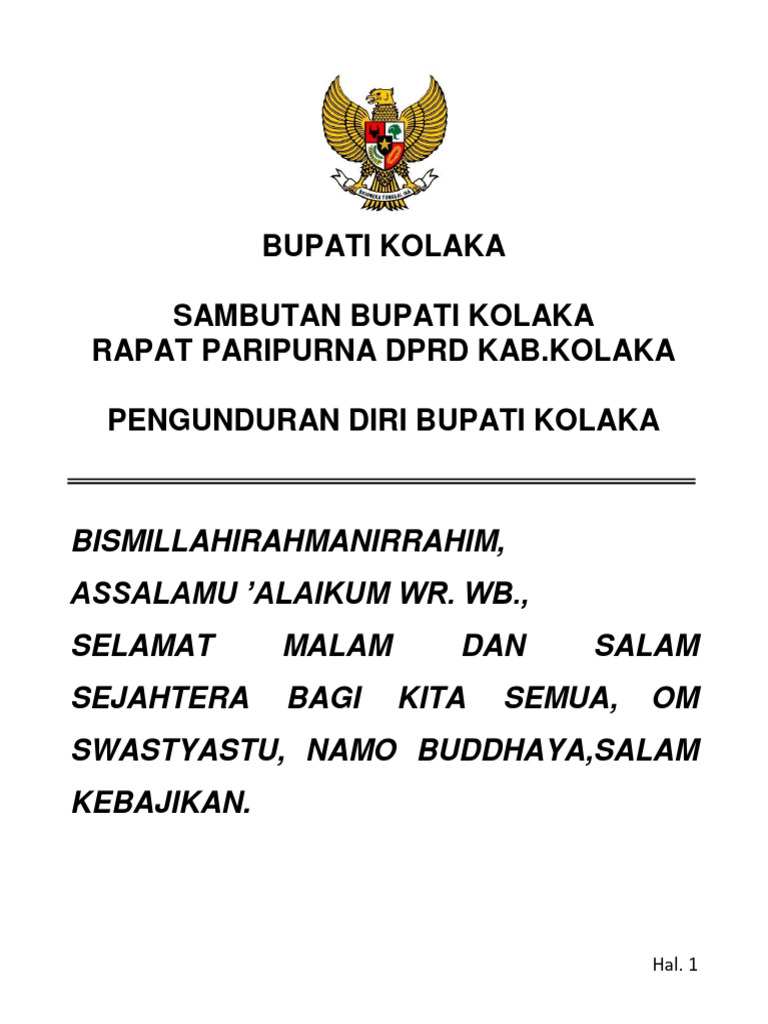 Konsep Sambutan Pidato Paripurna Permohonan Pengunduran Diri PDF