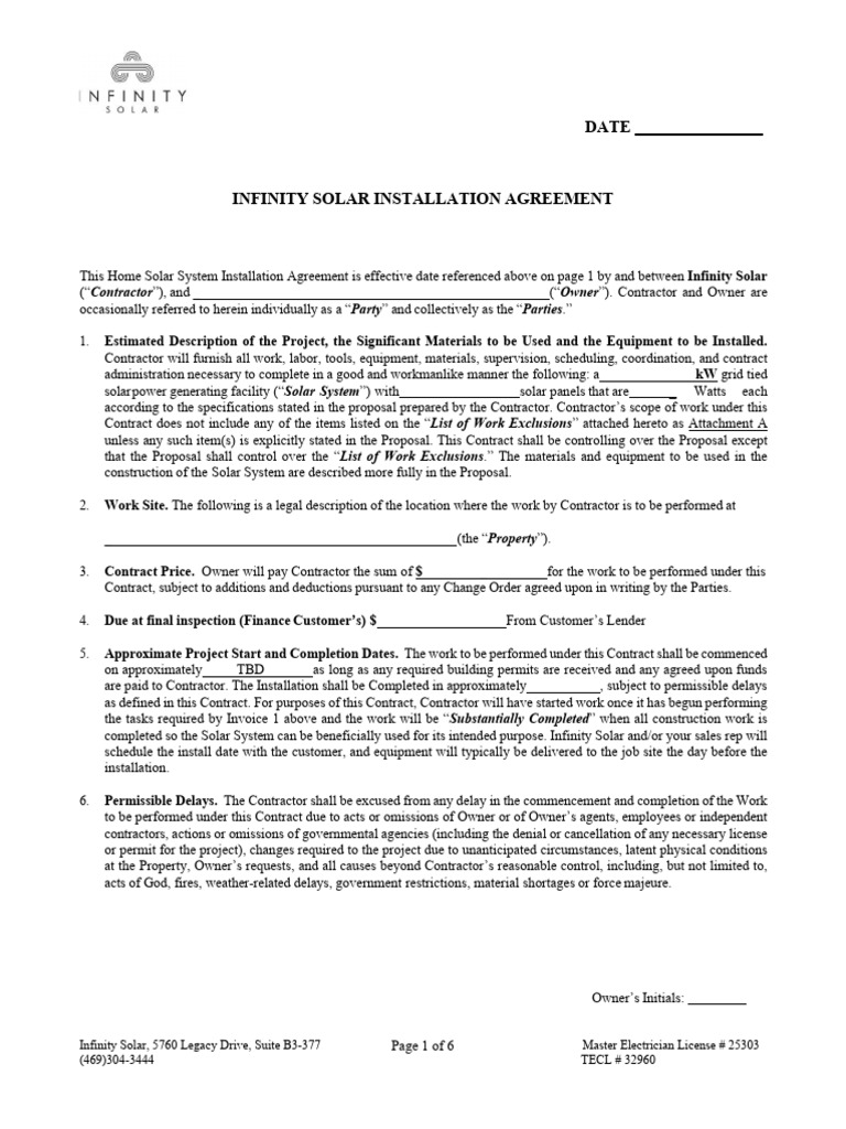1 Up Solar Contract BLANK PDF Legal Liability General Contractor