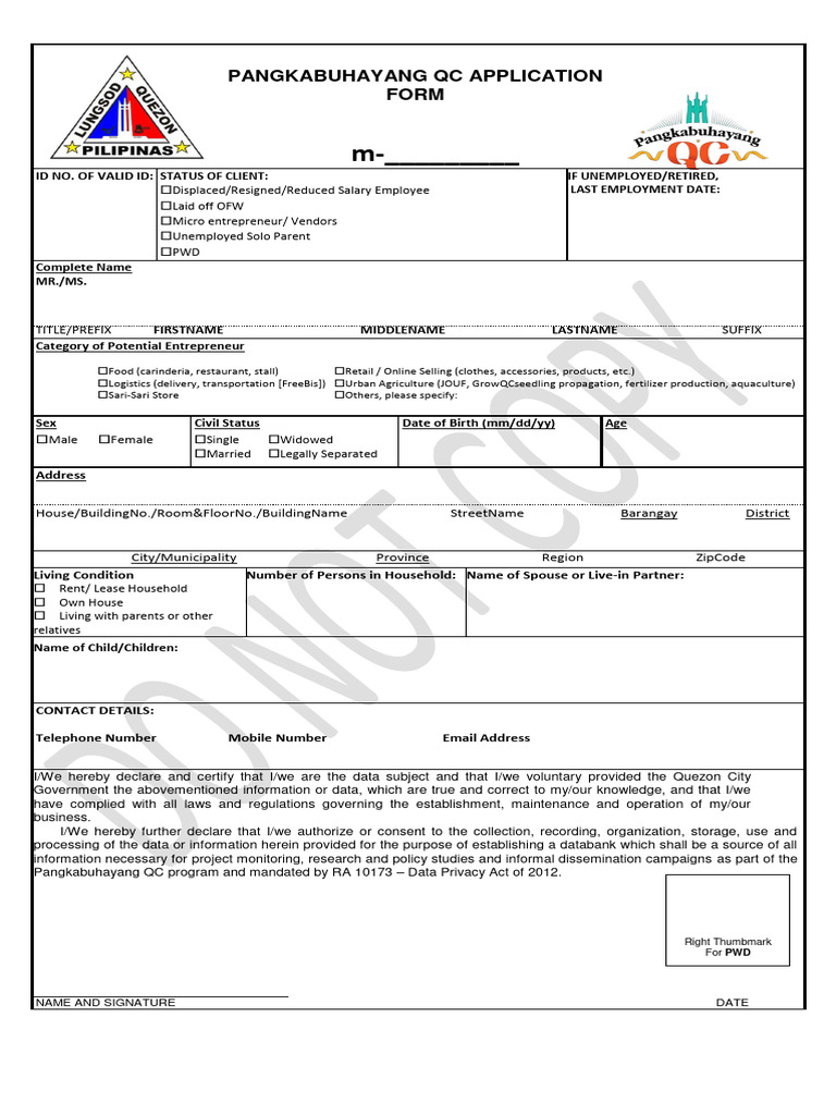 PBQC Application Form Sample | PDF