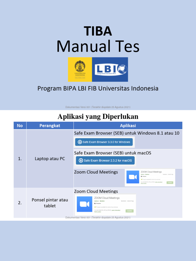 Panduan Pendaftaran Tes TIBA UI | PDF