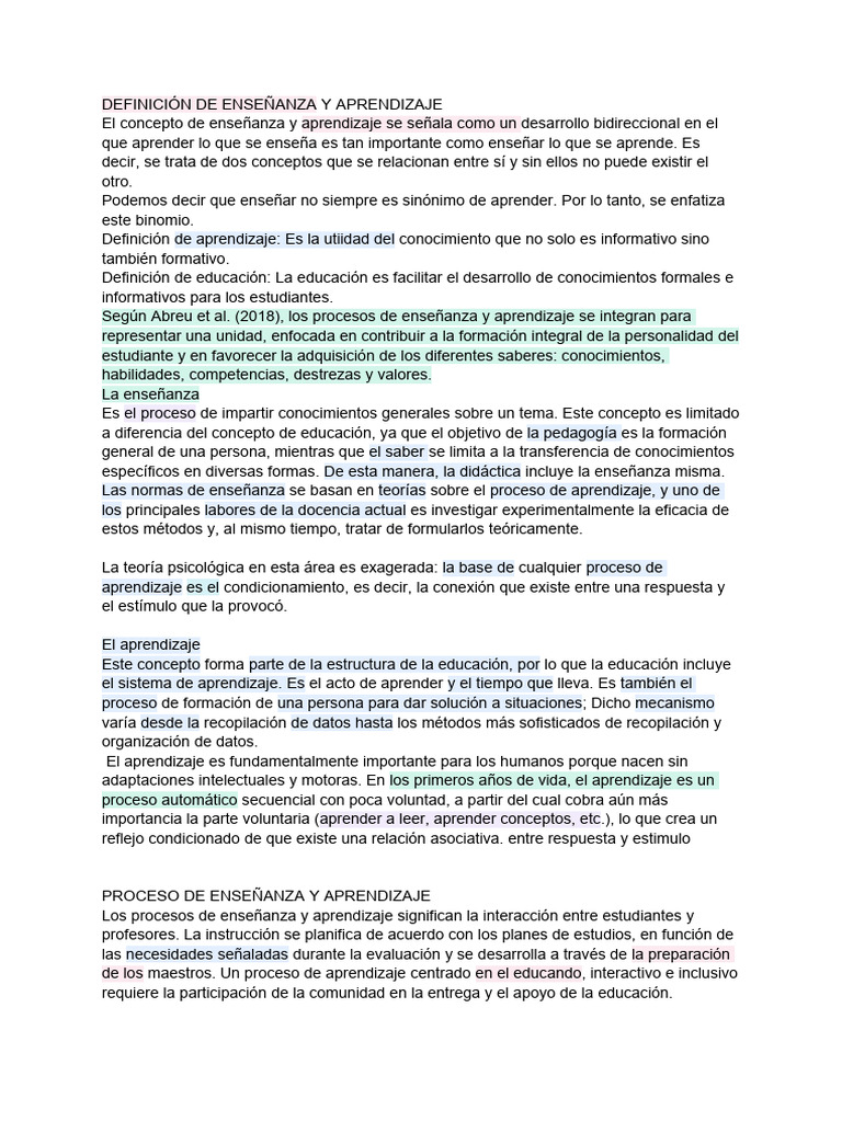 Definición de Enseñanza y Aprendizaje | PDF | Aprendizaje | Enseñando