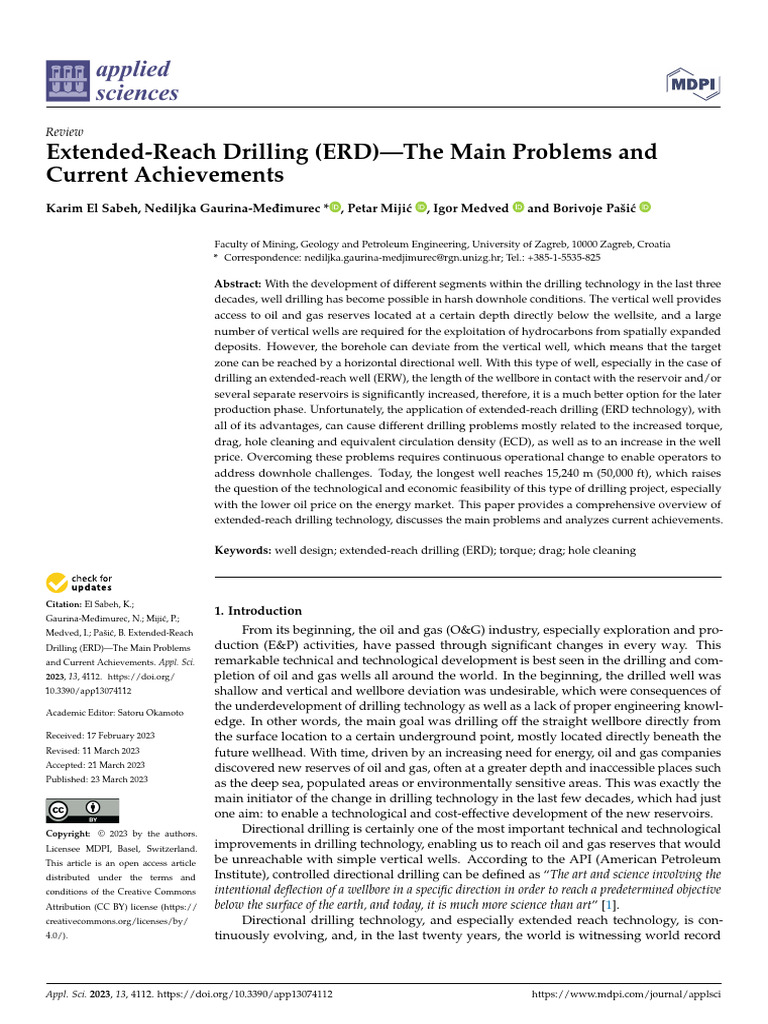 Extended Reach Drilling Erd The Main Problems And Pdf