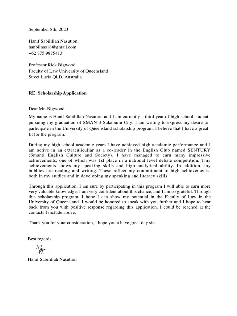 Scholarship Application Letter PDF