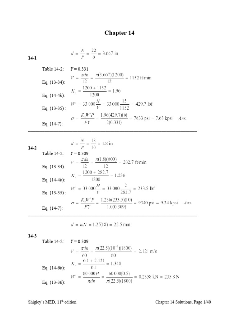 Chapter 14 Solutions Overview | PDF | Gear | Mechanical Engineering