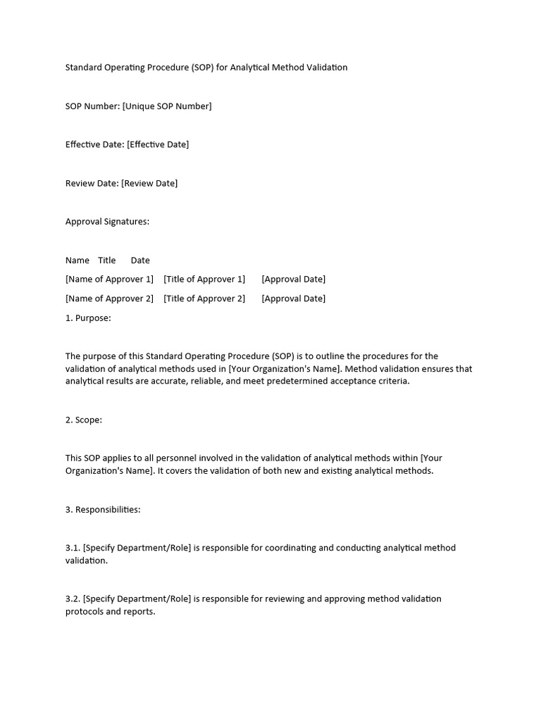Sop for analytical method validation pdf statistics data