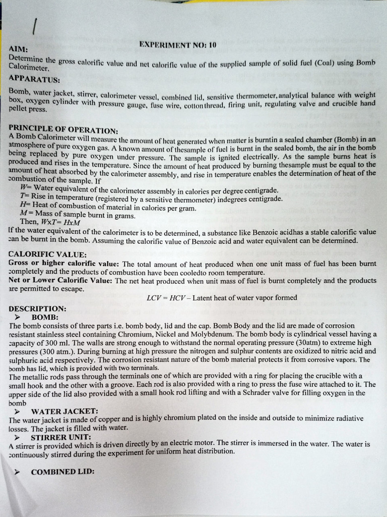 Bomb Calorimeter PDF Physical Sciences Chemistry