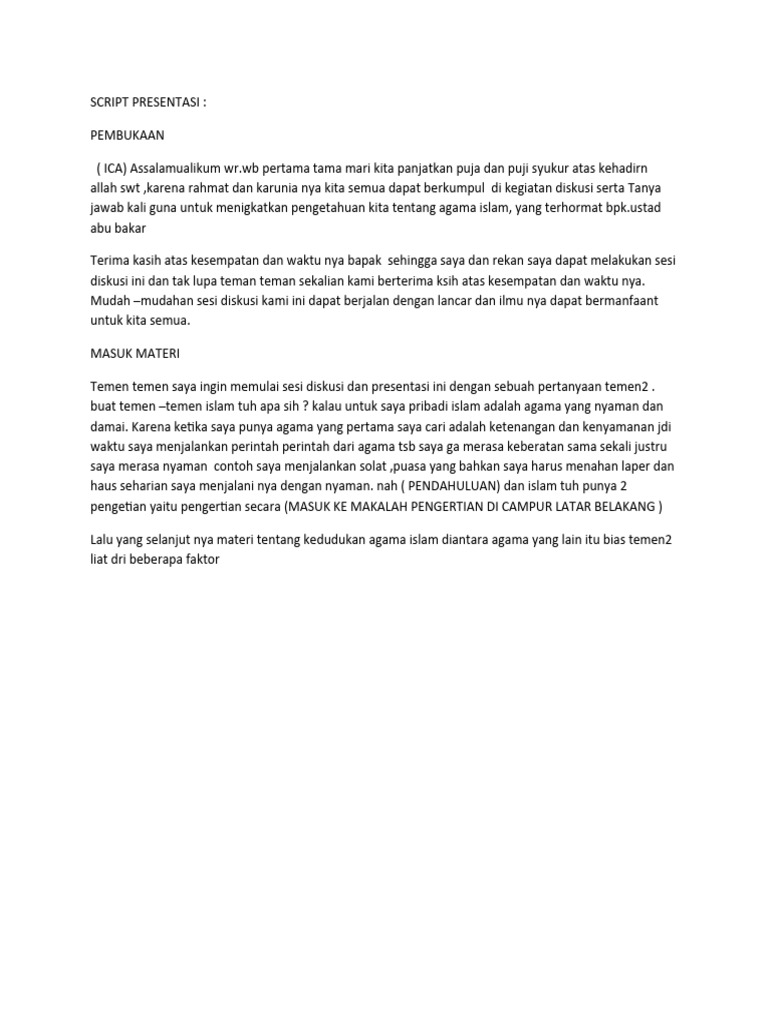 Script Presentasi Agama | PDF | Karier & Perkembangan