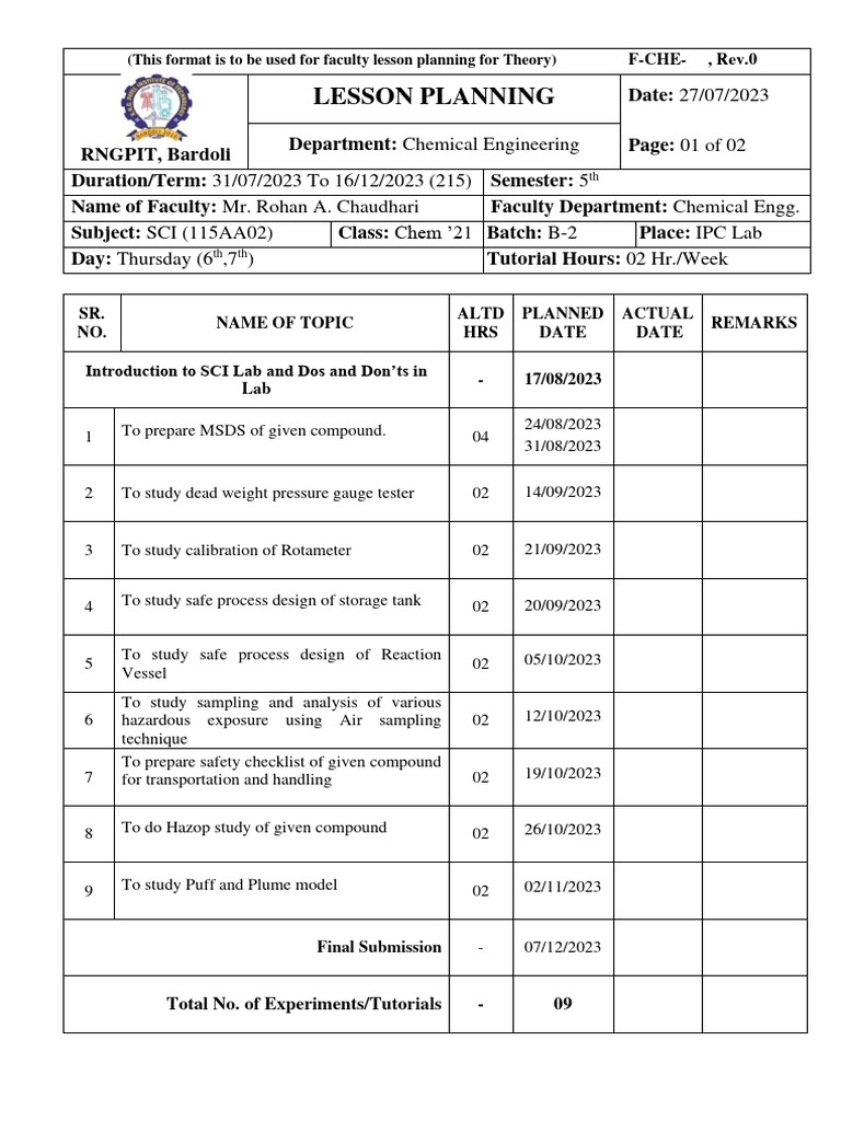 CH-21 - SCI - 2nd BATCH - PRACTICAL LESSON PLANNING | PDF | Physical ...