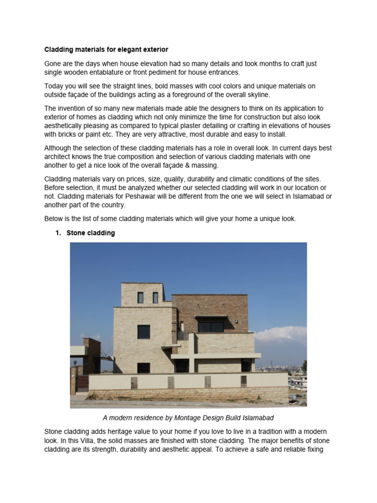 Elegant Cladding Materials for Exteriors | PDF | Wall | Building
