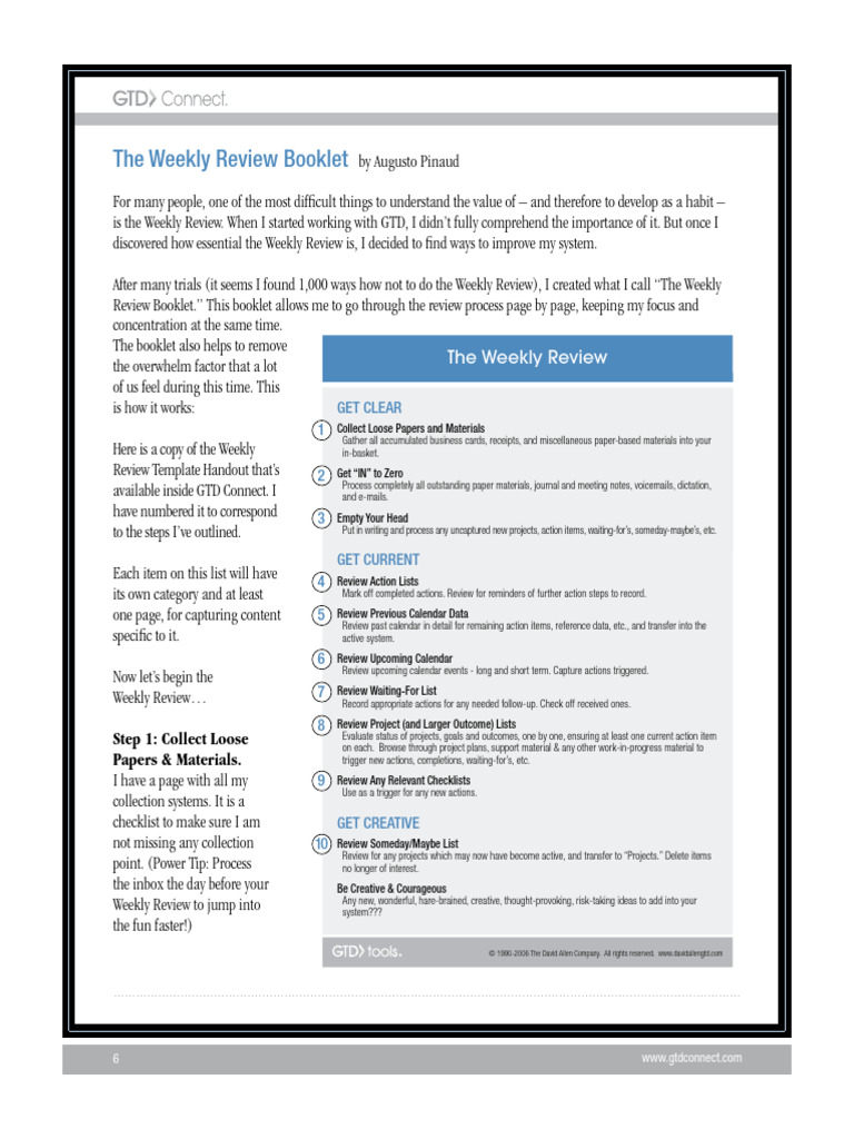 GTD Weekly Review Booklet Guide | PDF | Communication | Human Communication