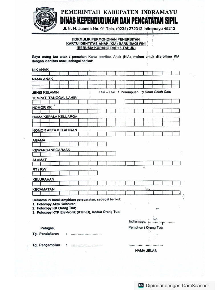 Proses pembuatan Kartu Identitas Anak di Kantor Kelurahan