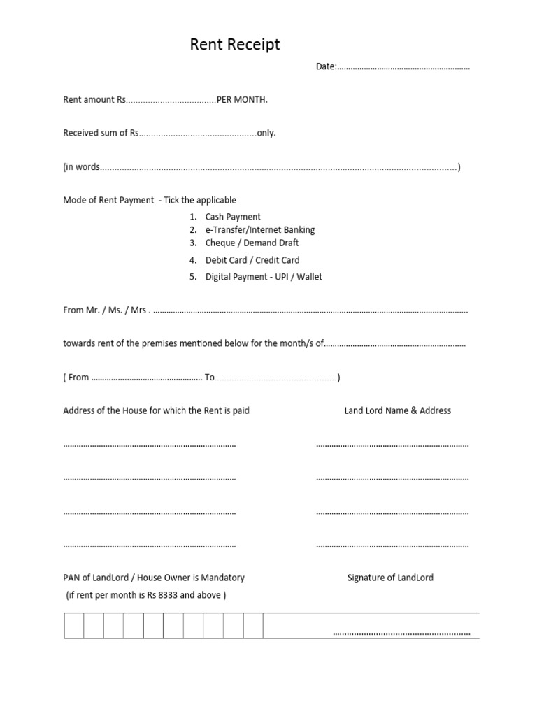 Rent Receipt Template for Tenants | PDF | Home & Garden