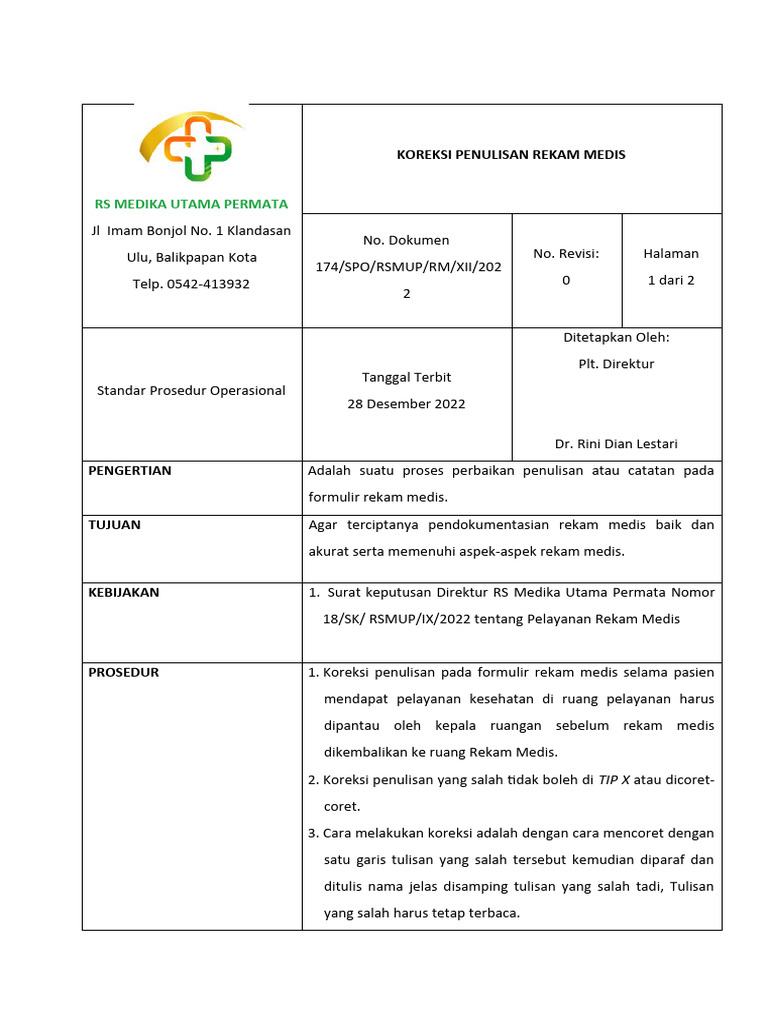  Spo Koreksi Penulisan Rekam Medis 