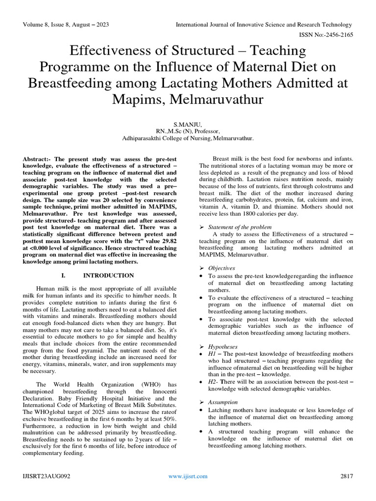 Effectiveness of Structured - Teaching Programme On The Influence of ...