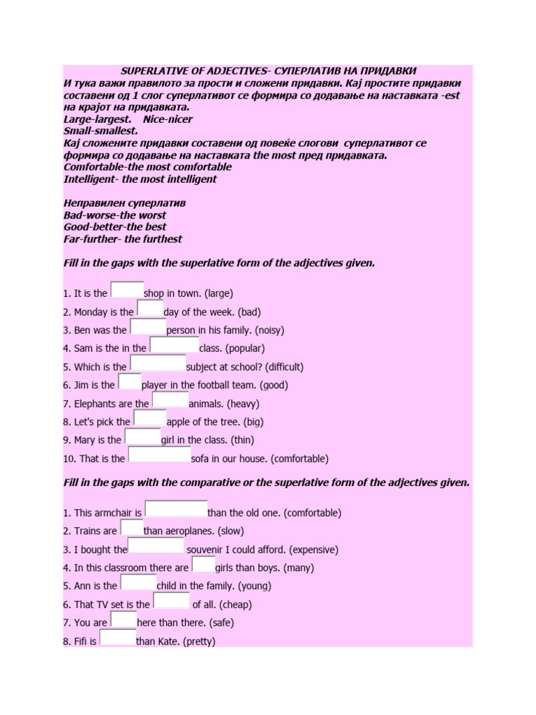 Superlative Forms of Adjectives Guide | PDF