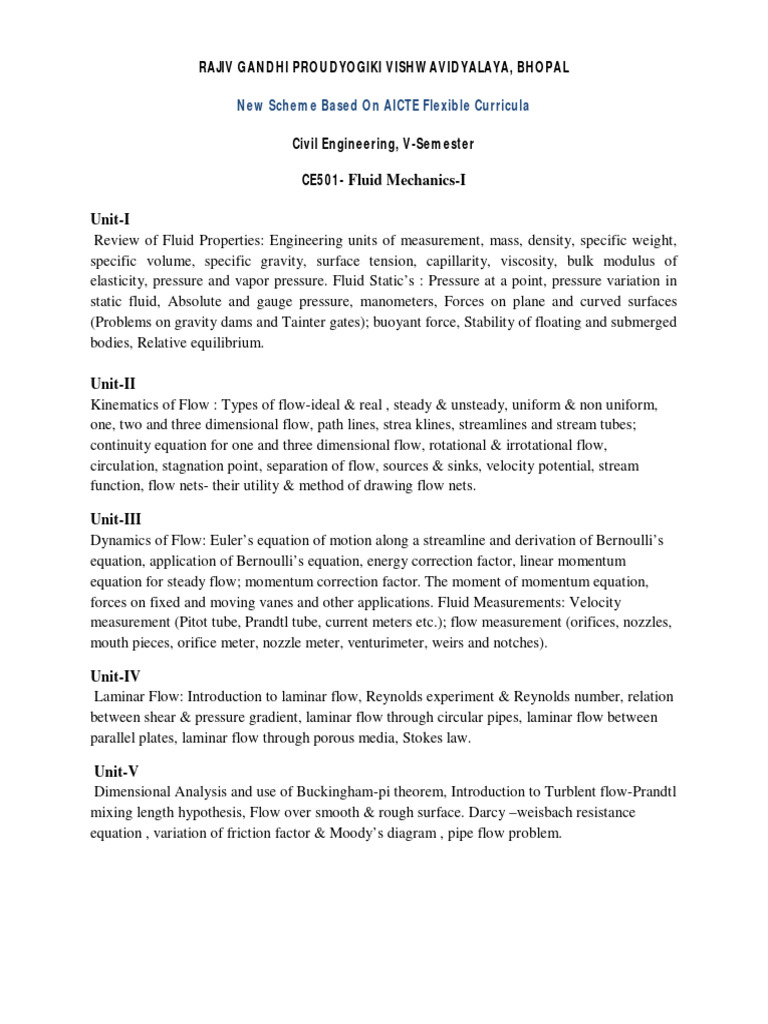Syllabus PDF Fluid Dynamics Pressure