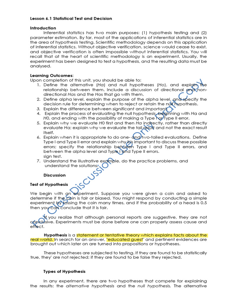 Intro to Hypothesis Testing | PDF | Type I And Type Ii Errors ...