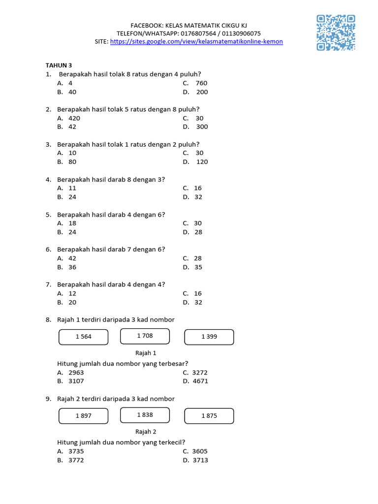 Latihan Matematik Tahun 3 | PDF | Metode & Bahan Ajar