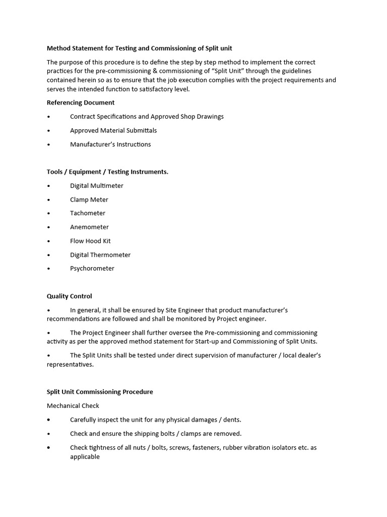 Split Unit AC Testing & Commissioning Guide | PDF