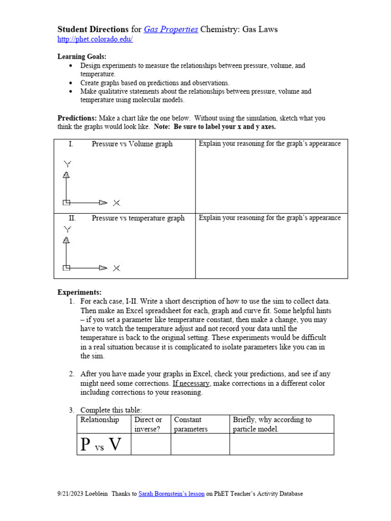 Gas Properties Experiment Directions | PDF