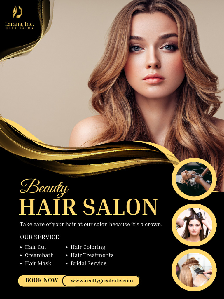 Black and Yellow Modern Hair Salon Poster PDF