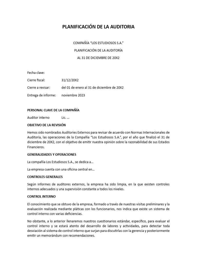 Planificación de La Auditoria | PDF | Auditoría | Planificación