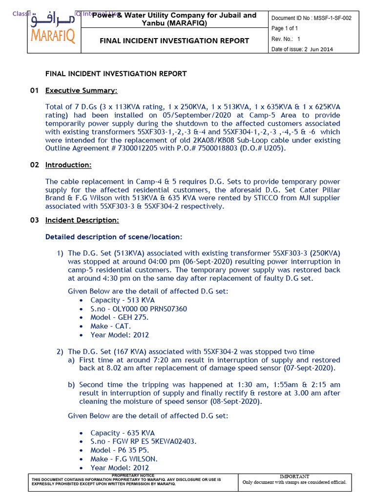 DG Set Breakdown Investigation Report in Camp-5) | PDF | Electric ...