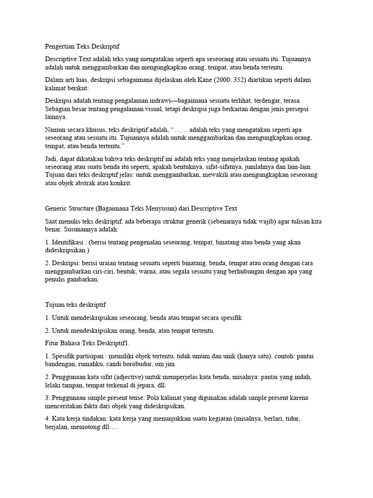Pengertian Teks Deskriptif Pdf