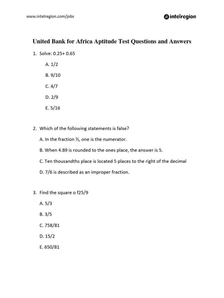 UBA Aptitude Test Sample Questions | PDF | Water | Advertising