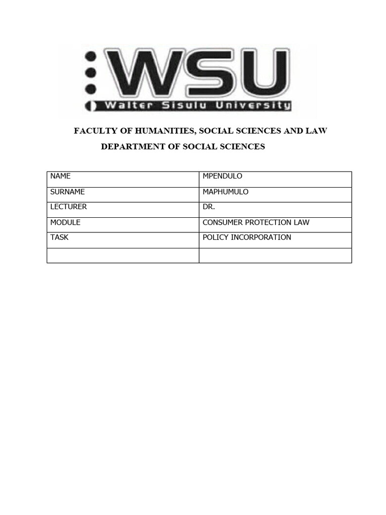 Consumer Protection Law Policy. PDF Consumer Protection Government